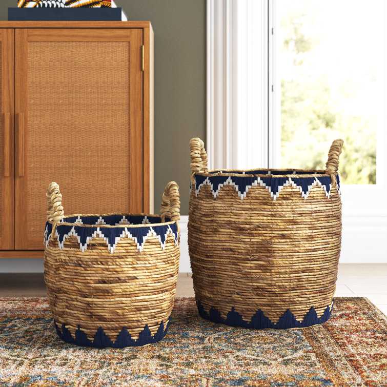 Handmade Round Wicker Storage Baskets with Handles - Set of 2