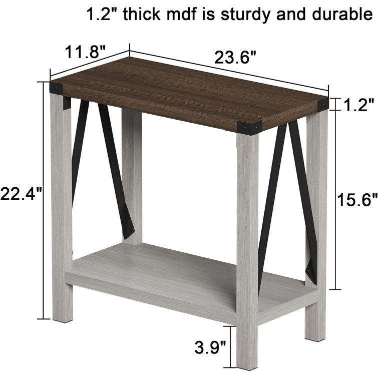 White and Brown Farmhouse Rectangular End Table Set with Storage Shelf