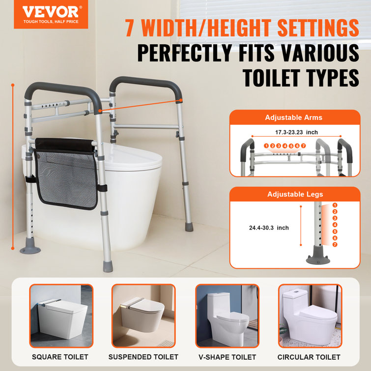 Adjustable Aluminum Toilet Safety Handrail with Storage Pouch