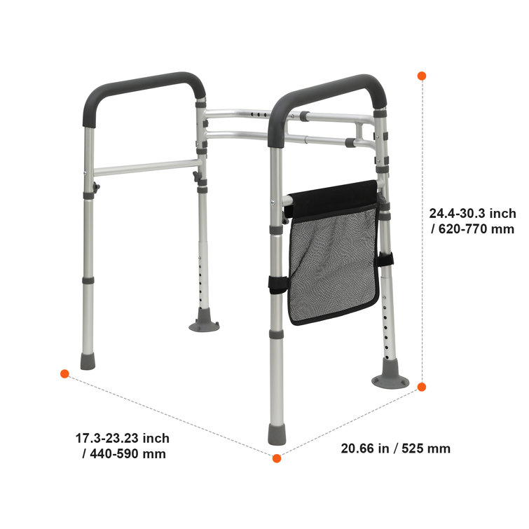 Adjustable Aluminum Toilet Safety Handrail with Storage Pouch