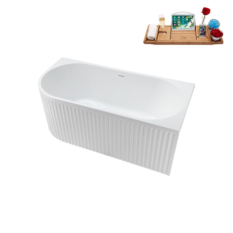 59'' Glossy White Freestanding Acrylic Soaking Bathtub with Chrome Drain
