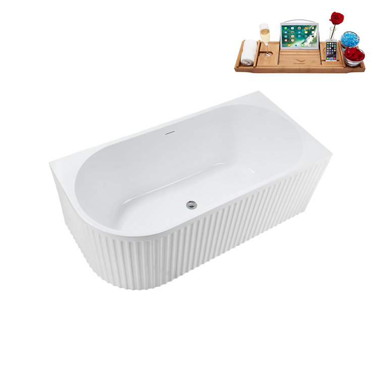 59'' Glossy White Freestanding Acrylic Soaking Bathtub with Chrome Drain