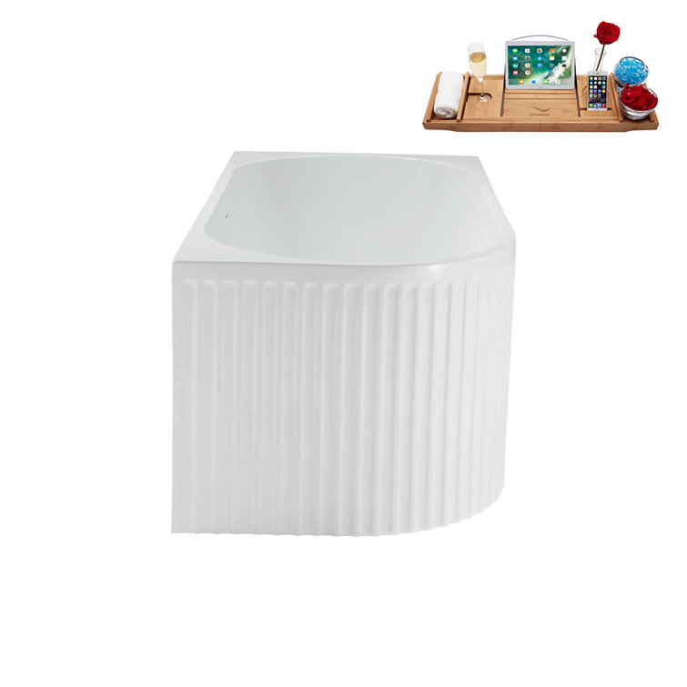 59'' Glossy White Freestanding Acrylic Soaking Bathtub with Chrome Drain