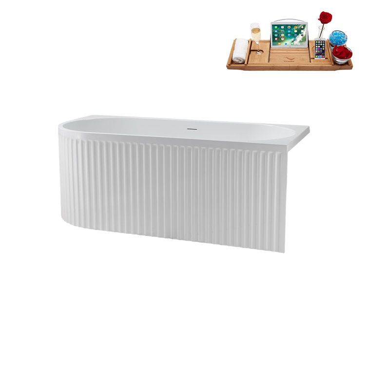 59'' Glossy White Acrylic Freestanding Soaking Bathtub with Polished Gold Drain