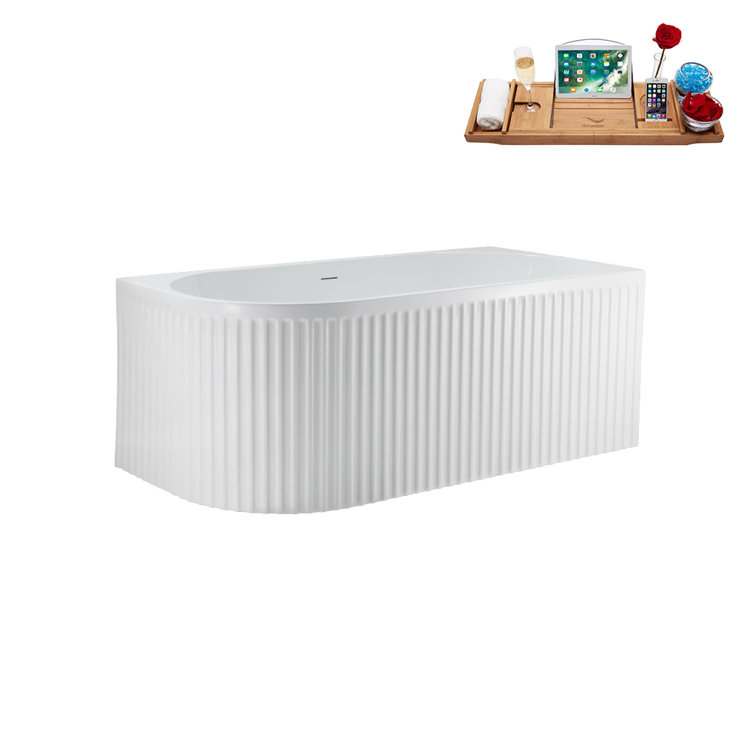 59'' Glossy White Acrylic Freestanding Soaking Bathtub with Polished Gold Drain