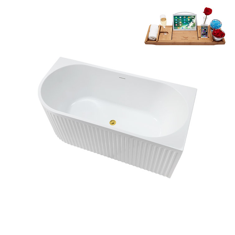 59'' Glossy White Acrylic Freestanding Soaking Bathtub with Polished Gold Drain
