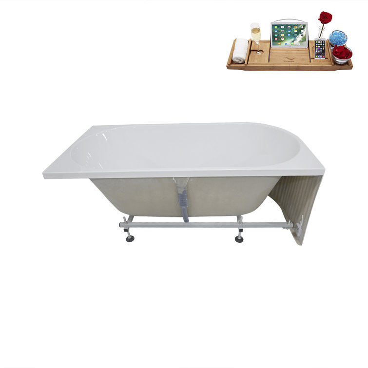 59'' Glossy White Acrylic Freestanding Soaking Bathtub with Polished Gold Drain