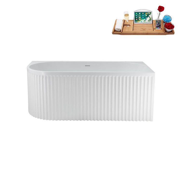 59'' Glossy White Acrylic Freestanding Soaking Bathtub with Polished Gold Drain