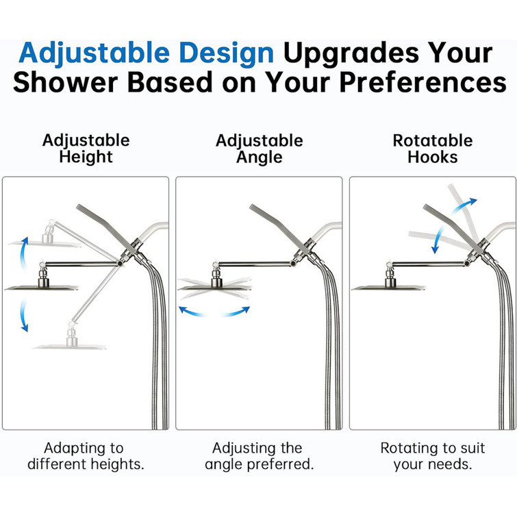 Brushed Nickel Dual Square Rain Shower Head with Handheld Wand