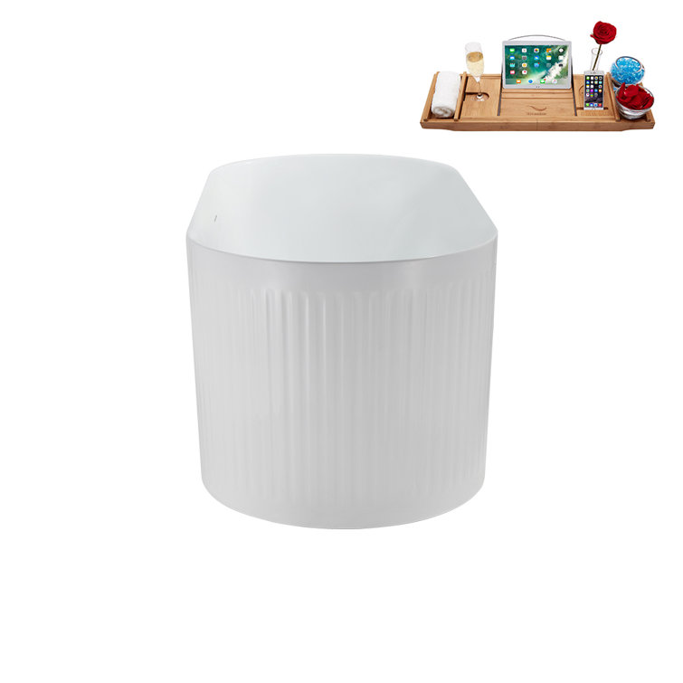 59'' Glossy White Acrylic Freestanding Soaking Bathtub with Brushed GunMetal Drain