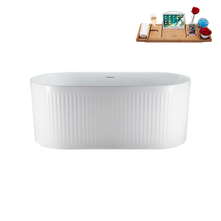 59.1'' Glossy White Freestanding Acrylic Soaking Bathtub
