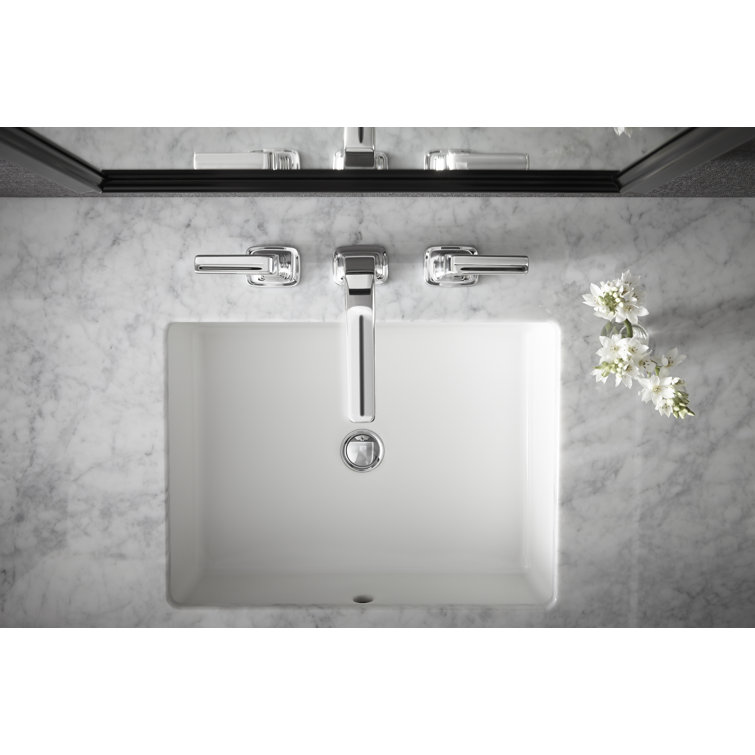 White Ceramic Rectangular Undermount Bathroom Sink