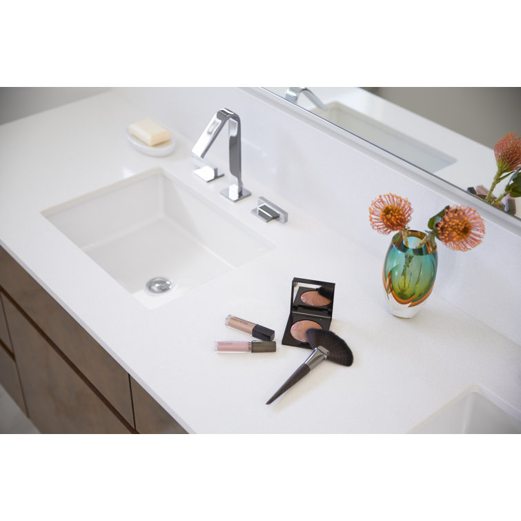 White Ceramic Rectangular Undermount Bathroom Sink