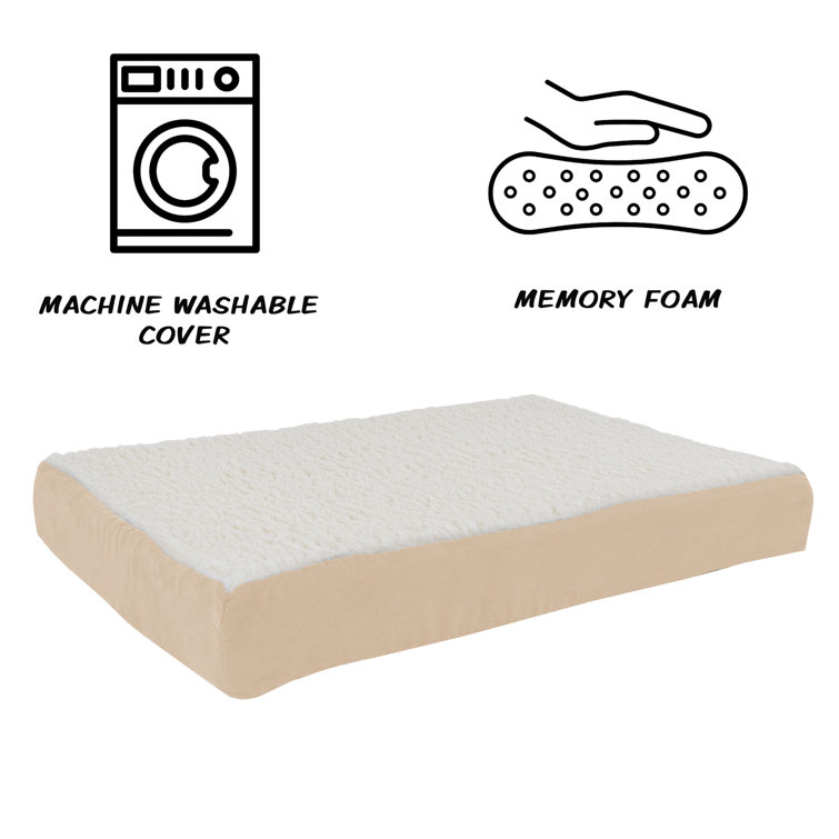 Tan Medium Memory Foam Orthopedic Pet Bed with Sherpa Top