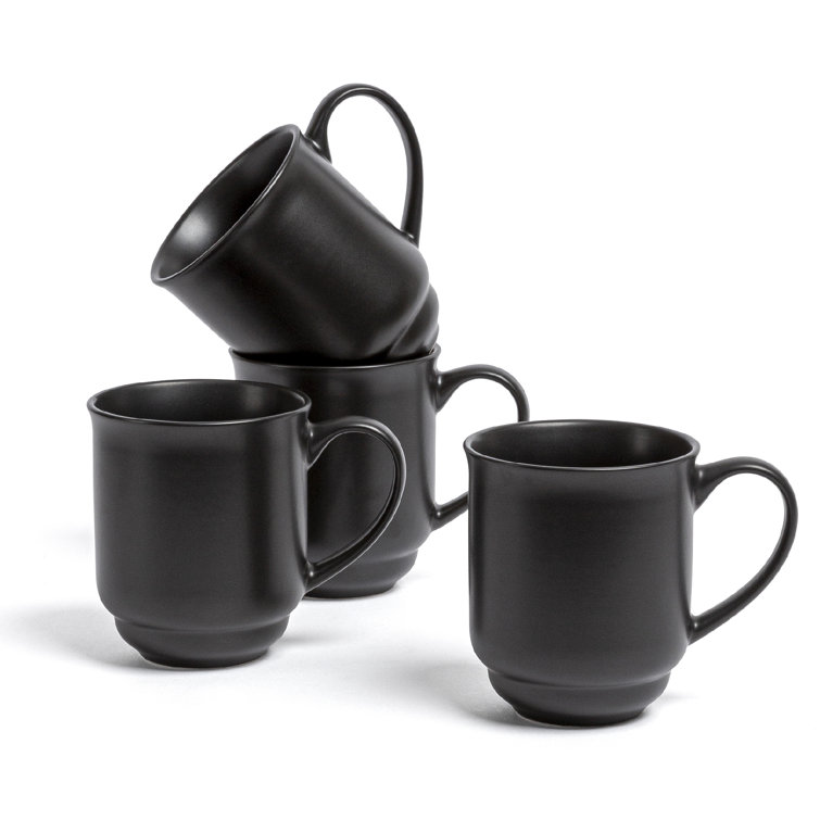 Black Ceramic 16oz Round Microwave Safe Mugs, Set of 4