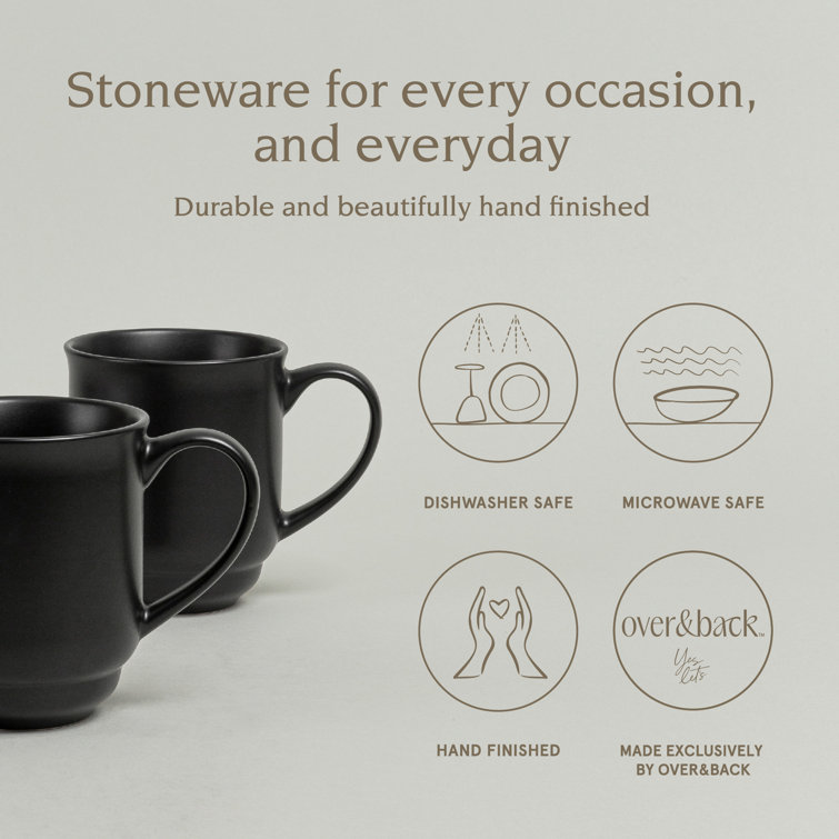 Black Ceramic 16oz Round Microwave Safe Mugs, Set of 4