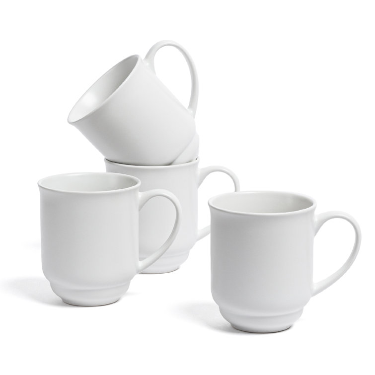 White Round Ceramic 16oz Microwave Safe Mugs, Set of 4
