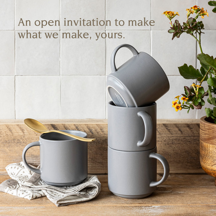 Gray Ceramic Stackable Holiday Mugs Set of 4