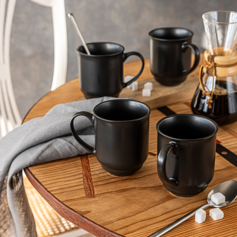 Black Ceramic 16oz Round Microwave Safe Mugs, Set of 4