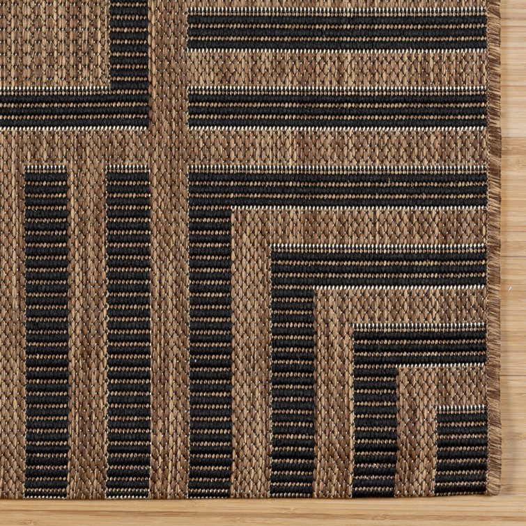 Havana Black Striped Synthetic Flatweave Indoor/Outdoor Rug 8' x 10'