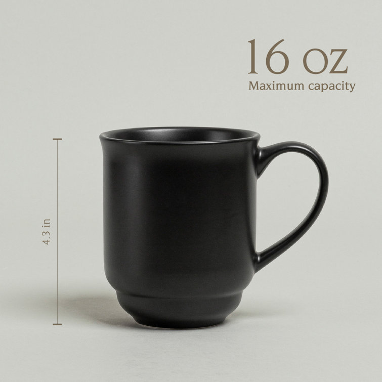 Black Ceramic 16oz Round Microwave Safe Mugs, Set of 4