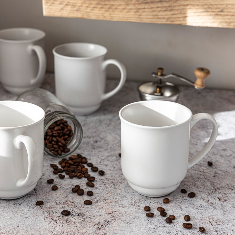 White Round Ceramic 16oz Microwave Safe Mugs, Set of 4