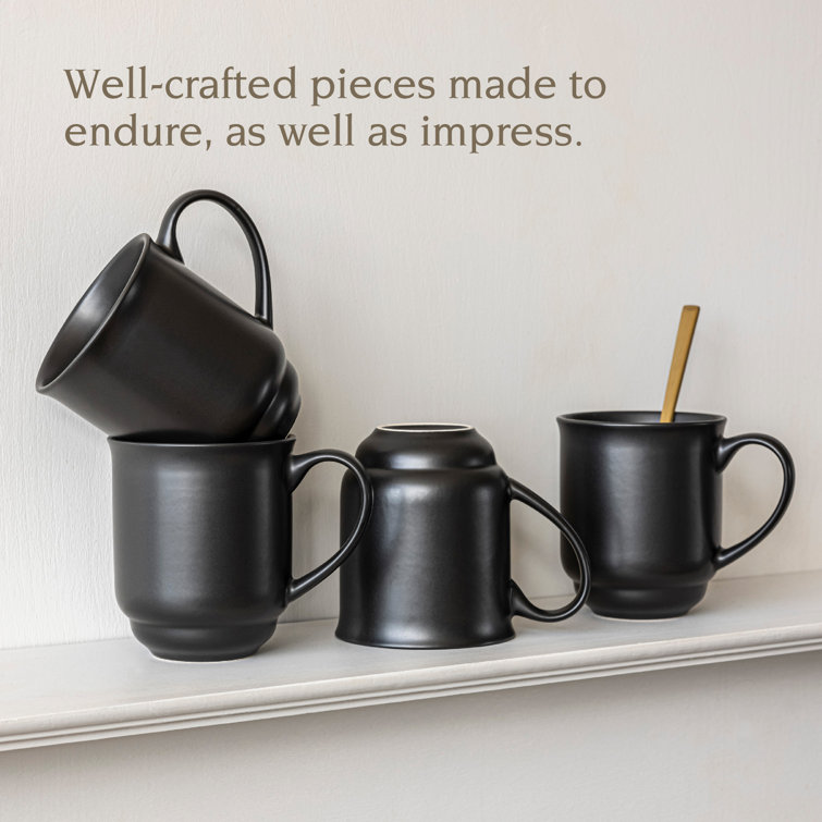 Black Ceramic 16oz Round Microwave Safe Mugs, Set of 4