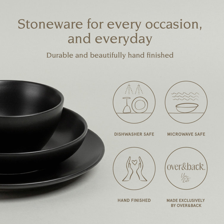 Black Ceramic 12-Piece Round Dinnerware Set, Service for 4
