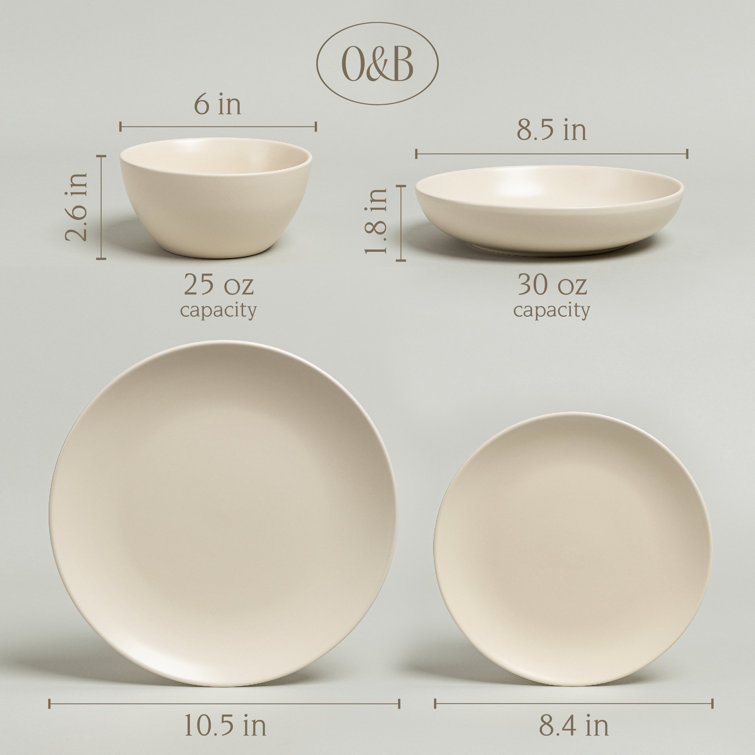 Ivory Semi-Matte Ceramic Dinnerware Set, Service for 4