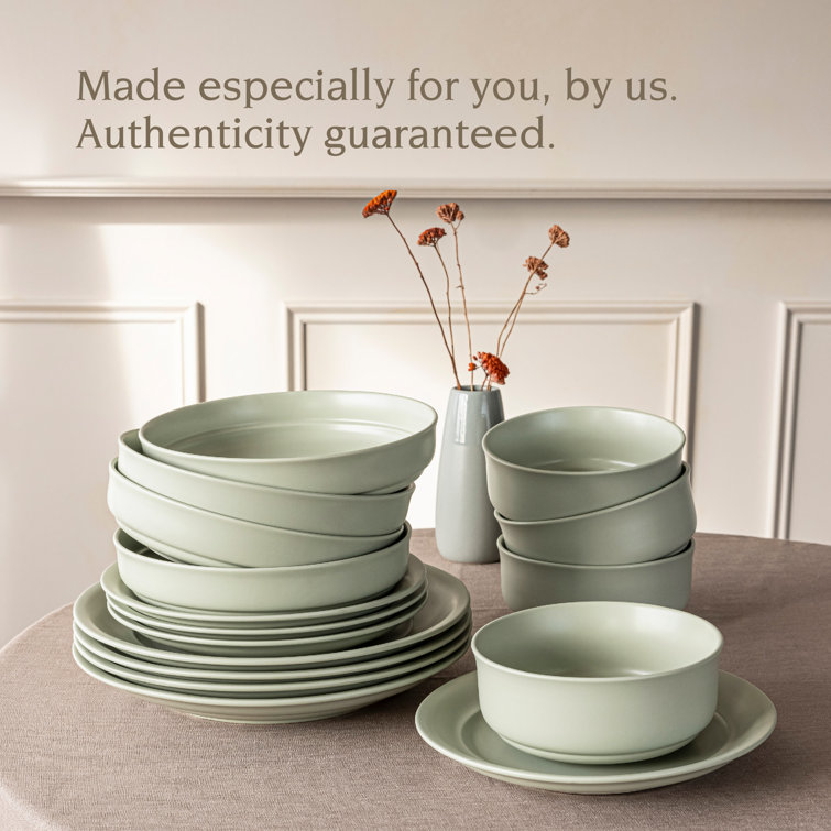 Sage Green Ceramic 16-Piece Dinnerware Set, Service for 4