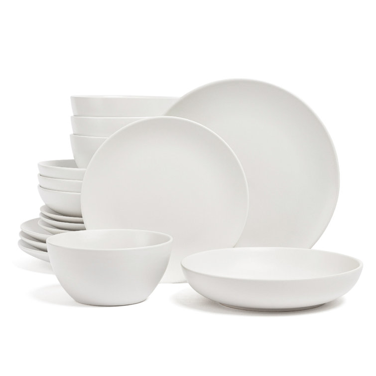 White Ceramic 16-Piece Semi-Matte Dinnerware Set, Service for 4