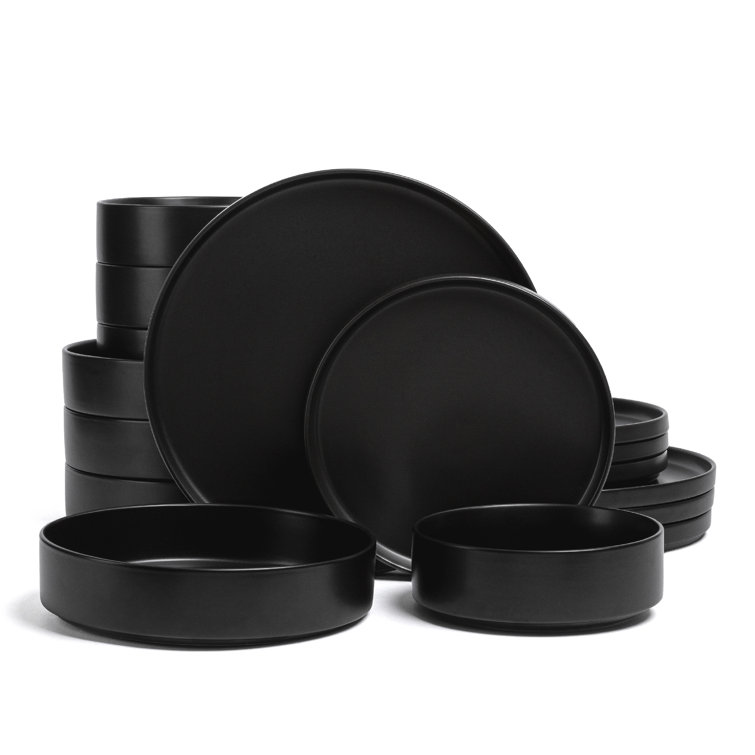 Black Ceramic 16-Piece Semi-Matte Dinnerware Set
