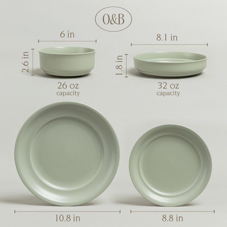 Sage Green Ceramic 16-Piece Dinnerware Set, Service for 4