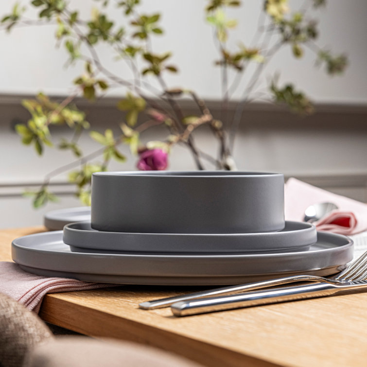Charcoal Ceramic 16-Piece Stackable Dinnerware Set