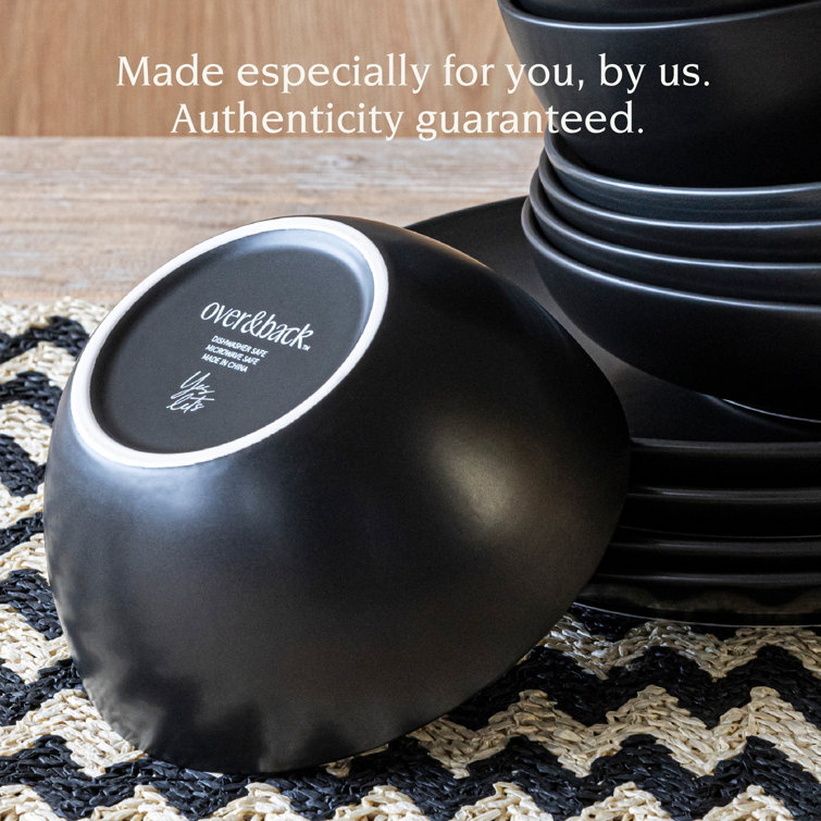 Black Ceramic 12-Piece Round Dinnerware Set, Service for 4