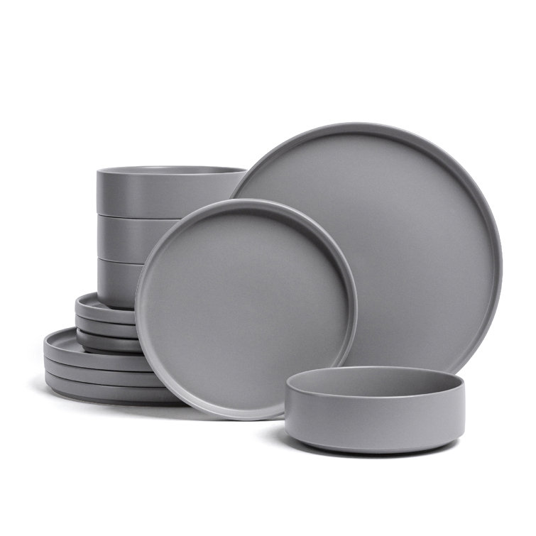 Charcoal Ceramic 12-Piece Stackable Dinnerware Set