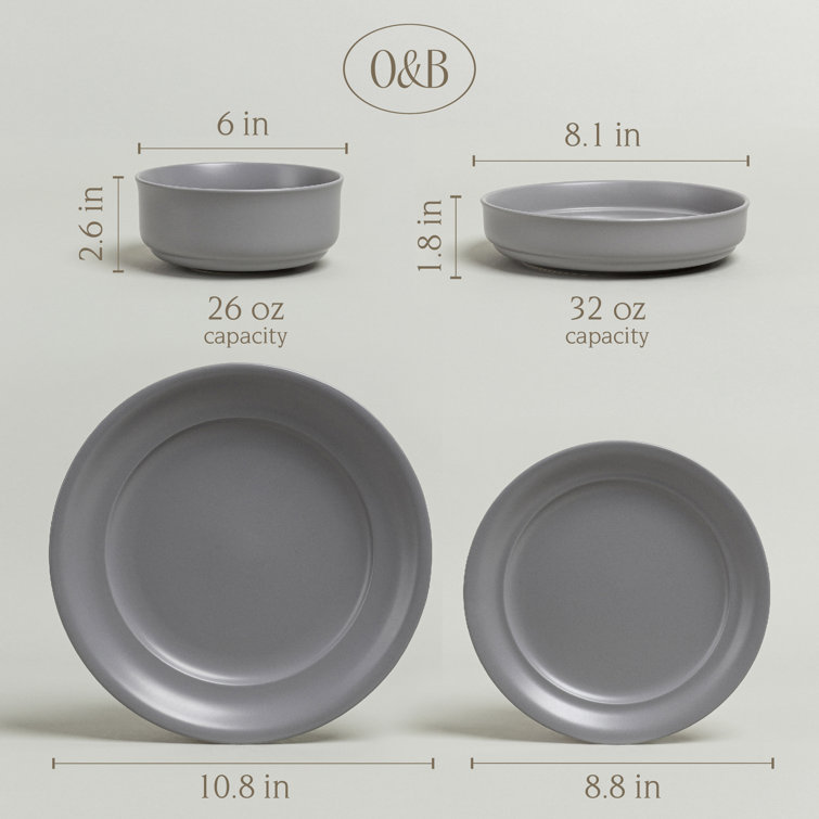 Charcoal Ceramic Semi-Matte 16-Piece Dinnerware Set, Service for 4