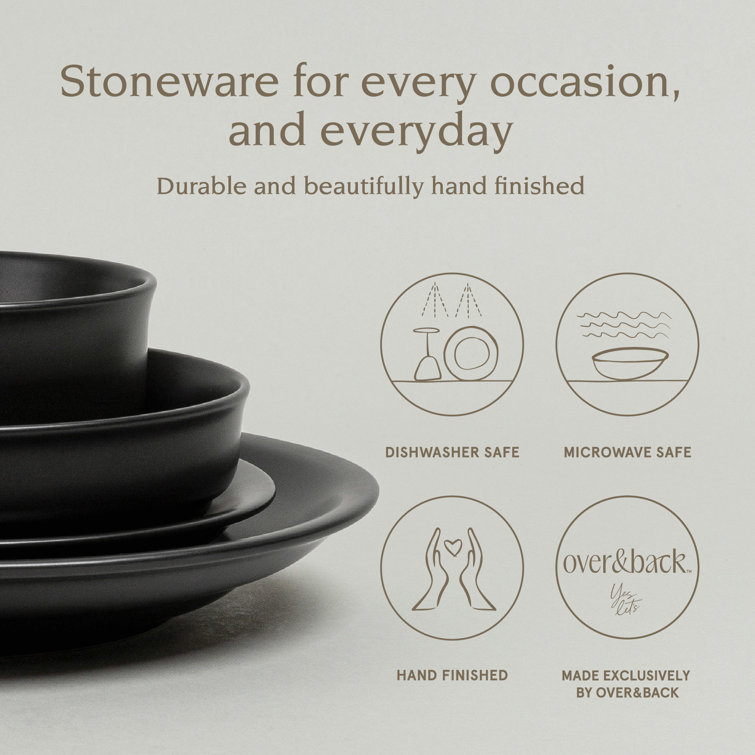 Black Ceramic 16-Piece Semi-Matte Dinnerware Set, Service for 4