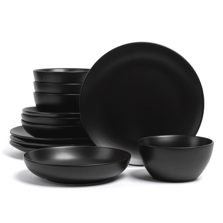 Black Ceramic 12-Piece Round Dinnerware Set, Service for 4