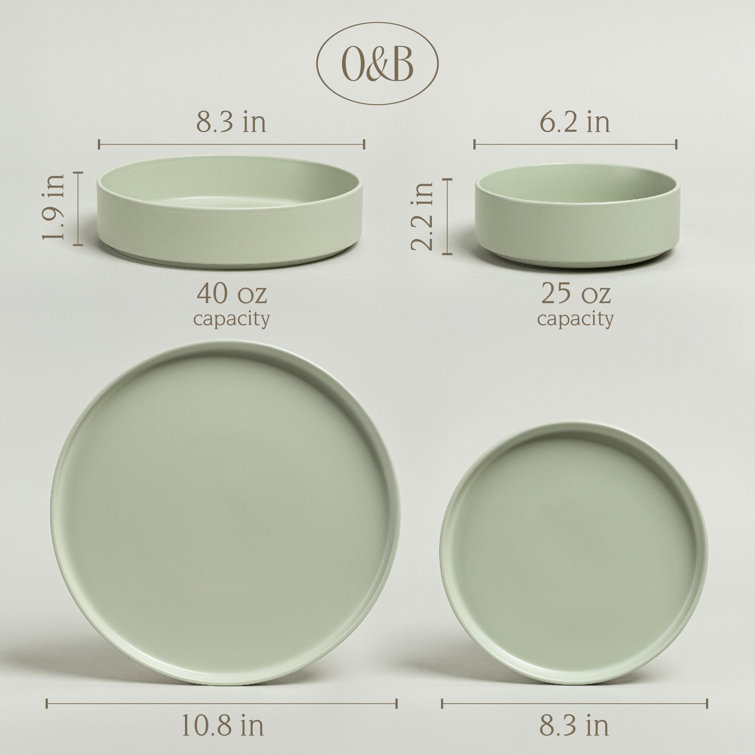 Sage Green Ceramic 16-Piece Dinnerware Set for Four