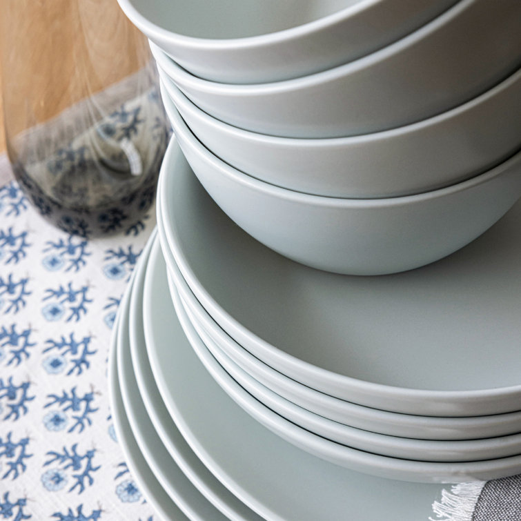 Fog Blue Ceramic 12-Piece Rectangular Dinnerware Set, Service for 4