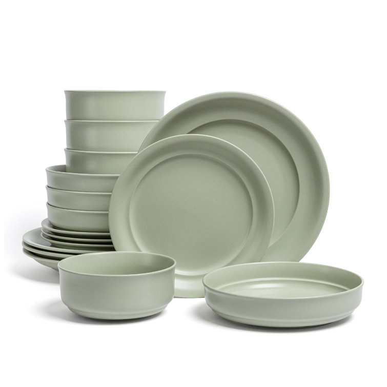 Sage Green Ceramic 16-Piece Dinnerware Set, Service for 4