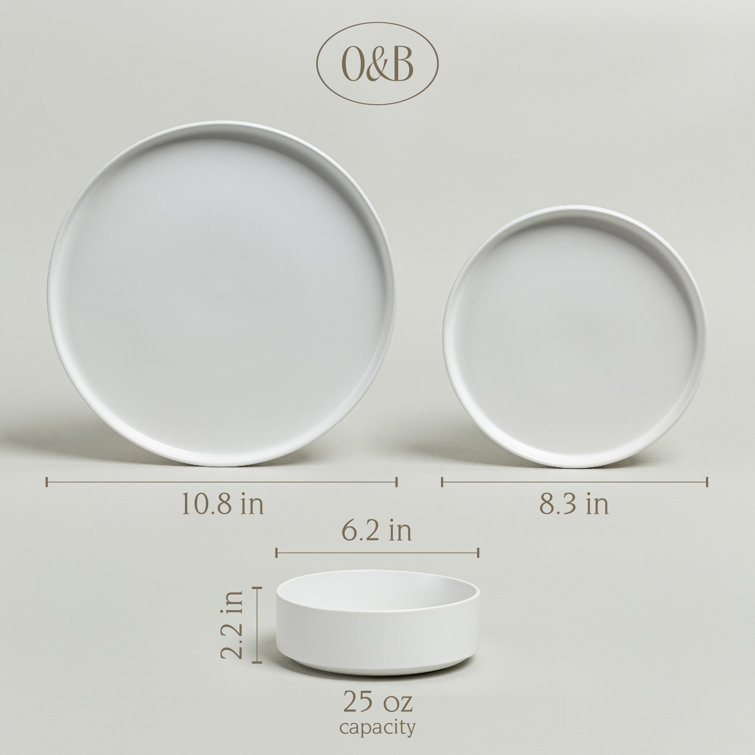 White Ceramic 12-Piece Round Dinnerware Set for 4