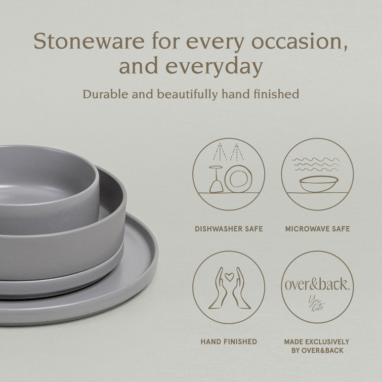 Charcoal Ceramic 16-Piece Stackable Dinnerware Set