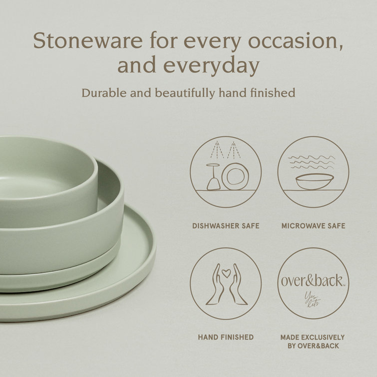 Sage Green Ceramic 16-Piece Dinnerware Set for Four