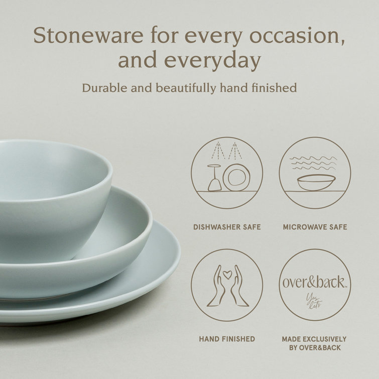 Fog Blue Ceramic 12-Piece Rectangular Dinnerware Set, Service for 4