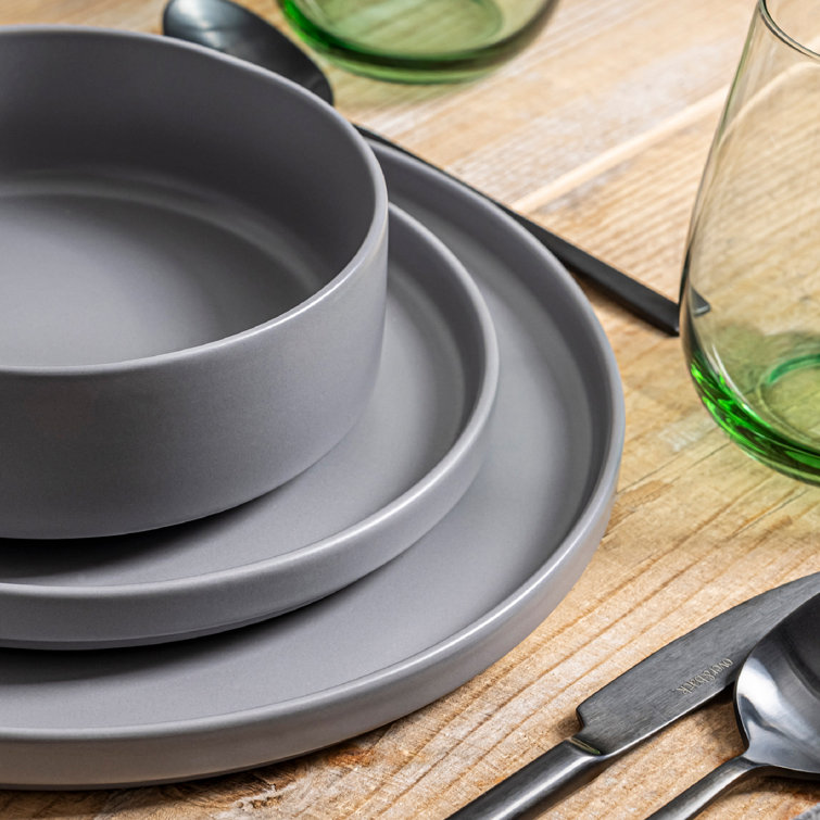 Charcoal Ceramic 12-Piece Stackable Dinnerware Set