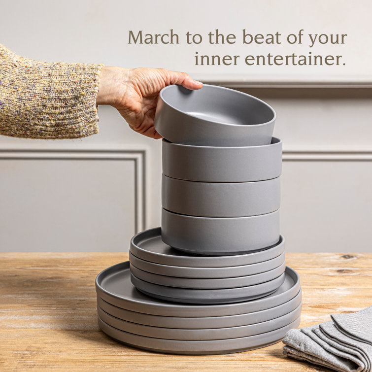 Charcoal Ceramic 12-Piece Stackable Dinnerware Set