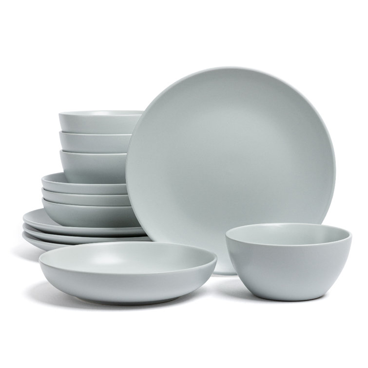 Fog Blue Ceramic 12-Piece Rectangular Dinnerware Set, Service for 4