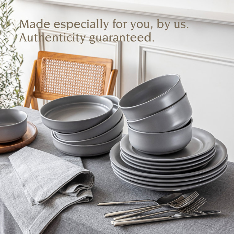 Charcoal Ceramic Semi-Matte 16-Piece Dinnerware Set, Service for 4